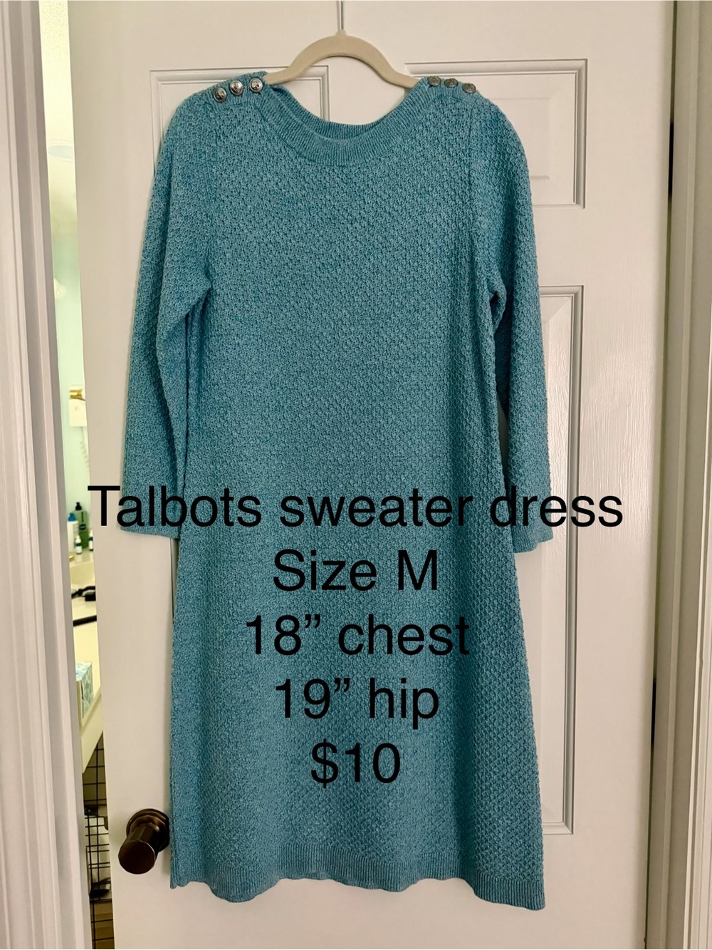 Talbots Teal Button-Shoulder Knit Sweater Dress